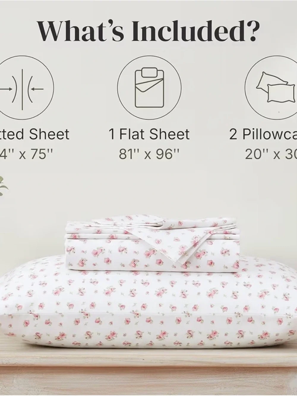 Modern Threads Full Sheet Set in yvory with Pink Rose Print 4 piece set